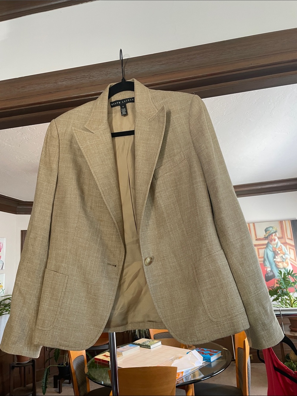 Ralph Lauren Light Tan Single-Button Blazer Silk-Wiol-Linen blend